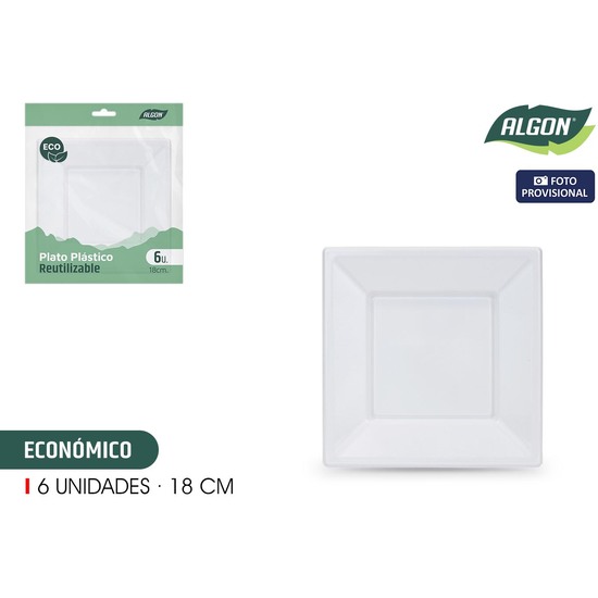 SET-6 PLATO CUAD. PLAST. ECO. 18CM ALGON image 1