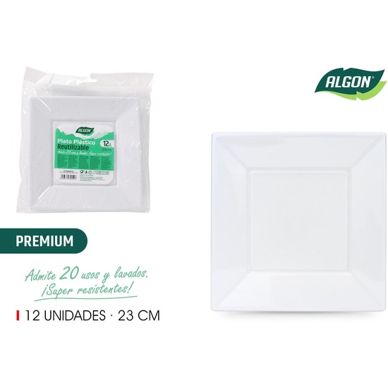 SET-12PLATO CUAD.PLAST.PREMIUM.23CM ALGON image 0