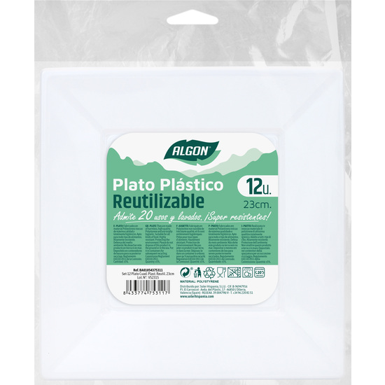 SET-12PLATO CUAD.PLAST.PREMIUM.23CM ALGON image 1