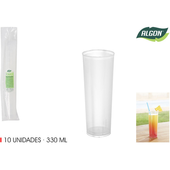 SET-10 VASO TUBO PP 330ML ALGON image 0