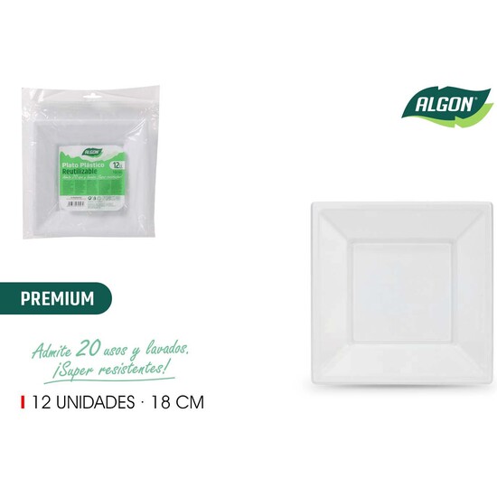 SET-12PLATO CUAD.PLAST.PREMIUM.18CM ALGON image 0