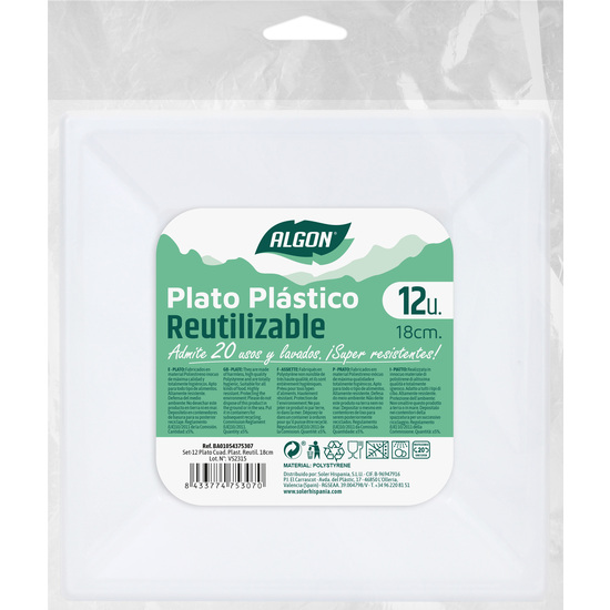 SET-12PLATO CUAD.PLAST.PREMIUM.18CM ALGON image 1