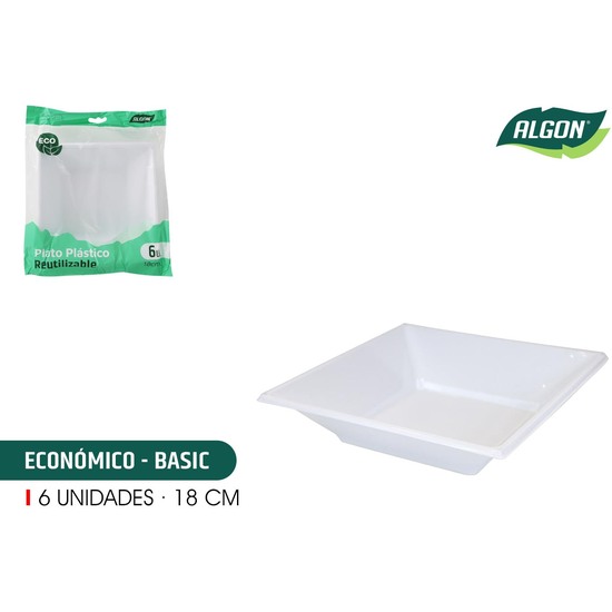 SET-6 PLATO H/CUAD. PLAST.ECO. 18CM ALGON image 0