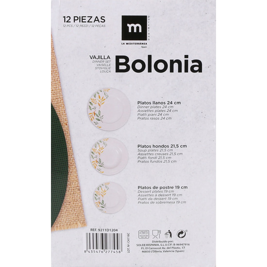 VAJILLA REDONDA 12PCS BOLONIA MD image 2