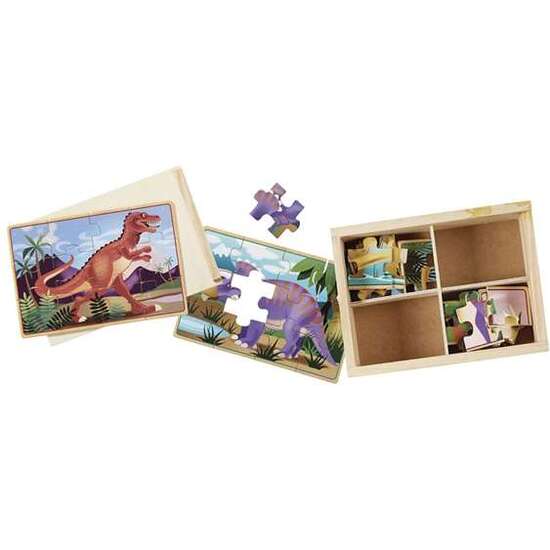 PUZZLE DINOSAURIOS MELISSA & DOUG SET 4 PUZZLES DE 12 PIEZAS EN CAJA DE MADERA image 1