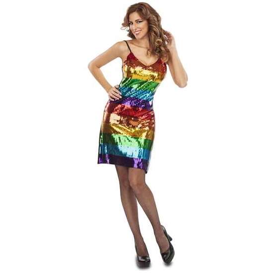 DISFRAZ ADULTO VESTIDO ARCO IRIS TIRANTE TALLA S image 1