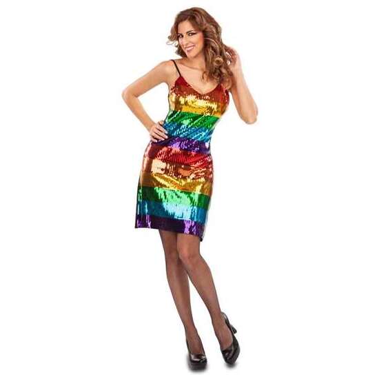 DISFRAZ ADULTO VESTIDO ARCO IRIS TIRANTE TALLA S image 2