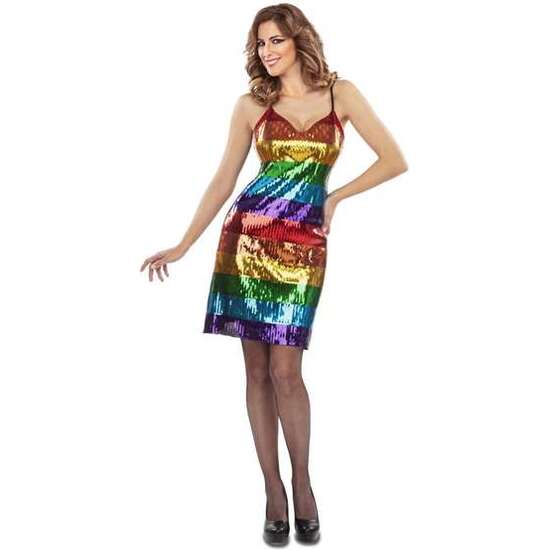 DISFRAZ ADULTO VESTIDO ARCO IRIS TIRANTE TALLA XL image 0