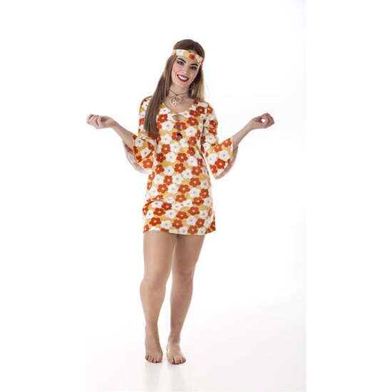 DISFRAZ ADULTO HIPPIE VESTIDO 3 AGUJEROS TALLA S image 1