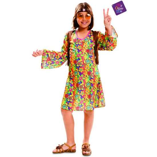 DISFRAZ HAPPY HIPPIE CHICA 5-6 AÑOS NIÑA (CINTA CABEZA Y VESTIDO CON CHALECO) image 0