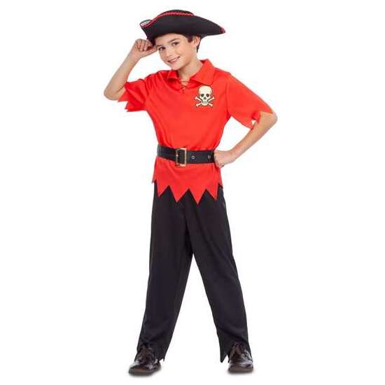 DISFRAZ PIRATA ROJO 5-6 AÑOS (SOMBRERO, CAMISA, CINTURÓN Y PANTALONES) image 0