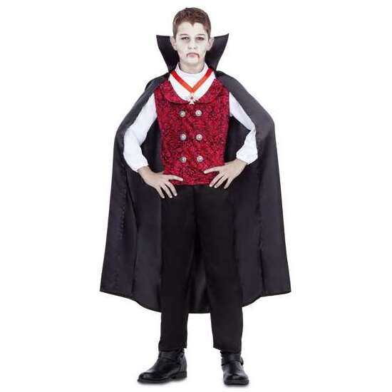 DISFRAZ VAMPIRO CAPA, CHALECO CON CAMISA, COLLAR Y PANTALONES TALLA 3-4 Y image 0