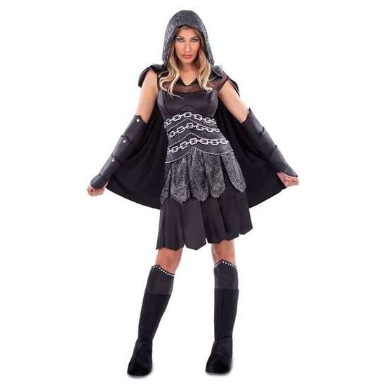 DISFRAZ GUERRERA TENEBROSA VESTIDO CON CAPA Y CAPUCHA, MANGUITOS Y CUBREBOTAS TALLA XL image 0