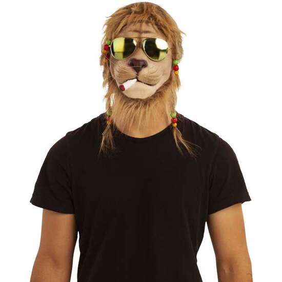 SMOKING LION WITH GLASSES 1/2 MASK ONE SIZE image 0