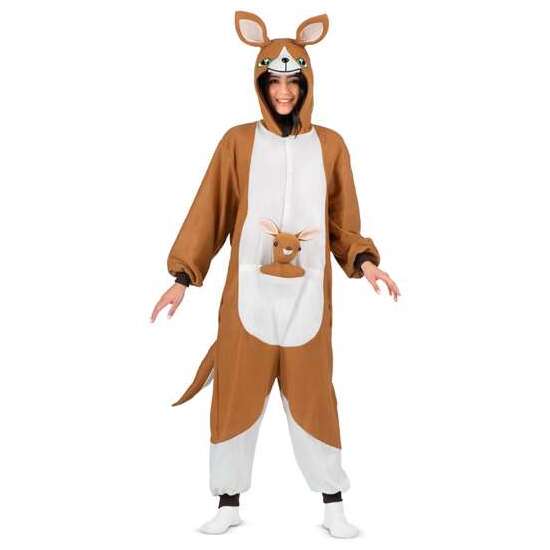 DISFRAZ ADULTO CANGURO TALLA L (KIGURUMI CON CAPUCHA, COLA Y PELUCHE) image 0