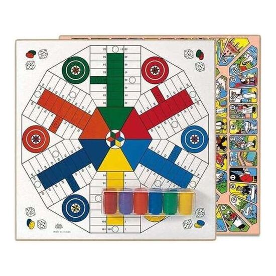 TABLERO PARCHIS 6 JUGADORES Y OCA DE MADERA 40X40 CM CON ACCESORIOS image 0