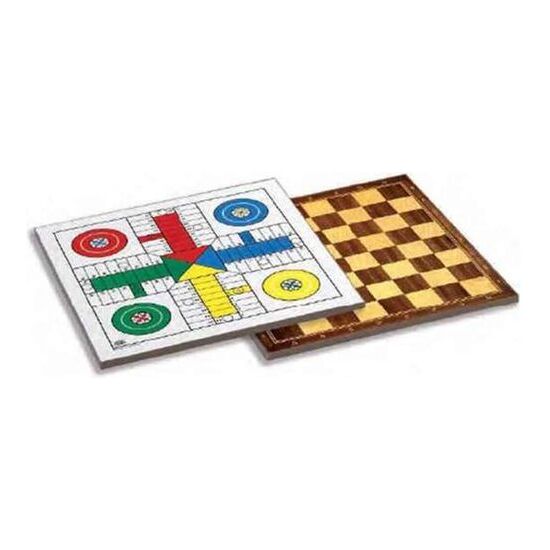 TABLERO PARCHIS 4 JUGADORES Y DAMAS DE MADERA 40X40 CM SIN ACCESORIOS image 0