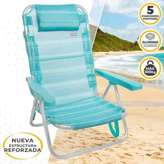 SILLA PLAYA PLEGABLE ALUMINIO 5 POSICIONES MEDITERRAN 48X45,5X84 CM CON ASA. image 1