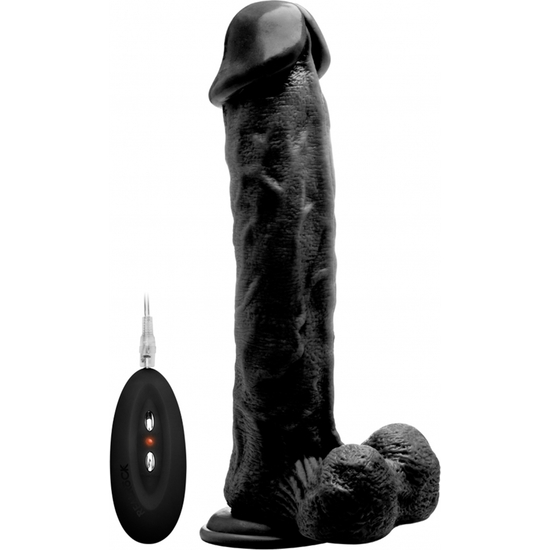 VIBRATING REALISTIC COCK - 11 INCH - WITH SCROTUM - BLACK image 0