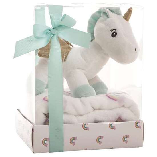 PELUCHE UNICORNIO 26 CM CON MANTA CORALINA 90X75 CM - MODELOS SURTIDOS image 0