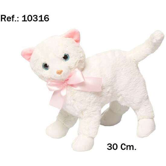 PELUCHE GATO BLANQUITA CON LAZO ROSA 30X28X12 CM image 1