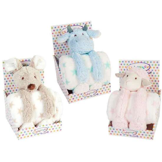 PELUCHE VACA, CORDERO Y RATA SENTADO CON MANTA 28 CM - MODELOS SURTIDOS image 0