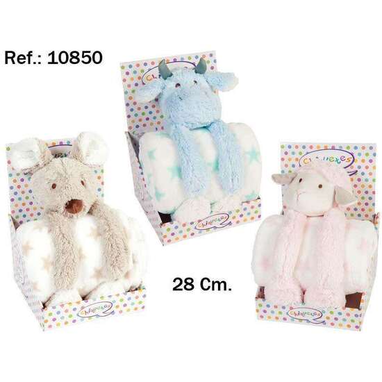 PELUCHE VACA, CORDERO Y RATA SENTADO CON MANTA 28 CM - MODELOS SURTIDOS image 1