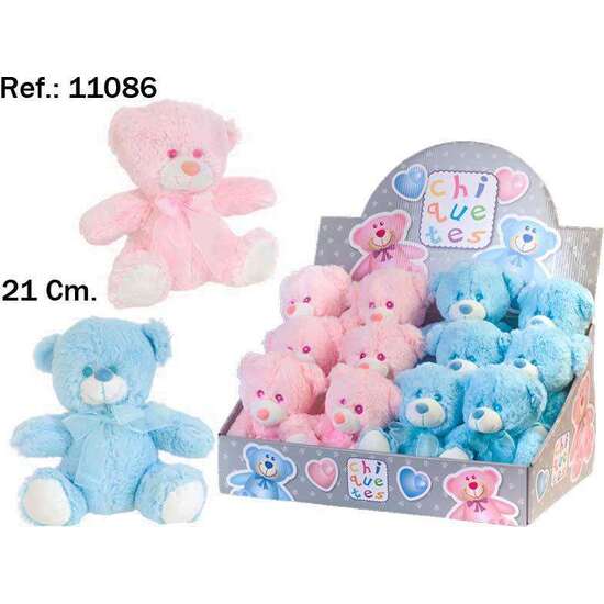 PELUCHE OSITO LAZO ROSA Y AZUL 21 CM COLORES SDOS(EXP 12 PIEZAS). image 1