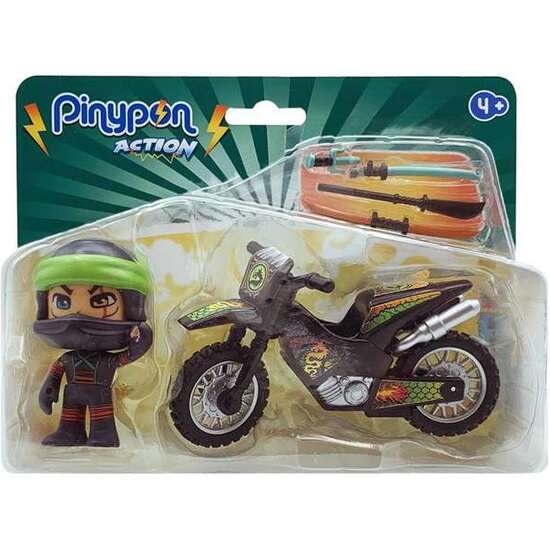 FIGURA NINJA PINYPON ACTION CON MOTO. INCLUYE 4 ACCESORIOS DE ARMAS NINJA. image 2