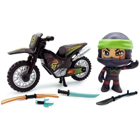 FIGURA NINJA PINYPON ACTION CON MOTO. INCLUYE 4 ACCESORIOS DE ARMAS NINJA. image 3