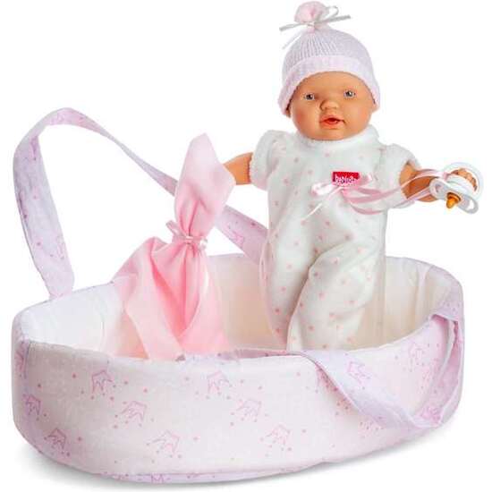 MUÑECO LLORONCETE EN CANASTA ROSA. CON MECANISMO LLORA SI LE QUITAS EL CHUPETE 28 CM image 0