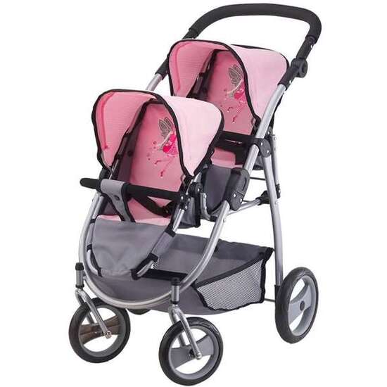 COCHE DE MUÑECA GEMELAR GRIS/ROSA 76X63X4 6CM image 0