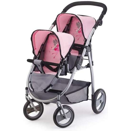 COCHE DE MUÑECA GEMELAR GRIS/ROSA 76X63X4 6CM image 1