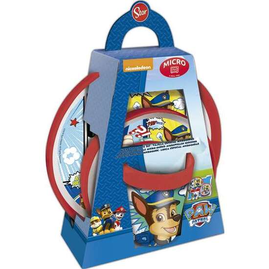 SET VAJILLA PLÁSTICO PREMIUM BICOLOR 3 PIEZAS (2 PLATOS Y 1 VASO) PAW PATROL COMIC ANTIDESLIZANTE image 1