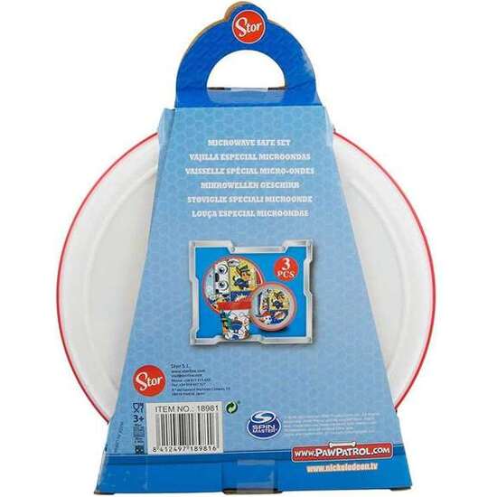 SET VAJILLA PLÁSTICO PREMIUM BICOLOR 3 PIEZAS (2 PLATOS Y 1 VASO) PAW PATROL COMIC ANTIDESLIZANTE image 2