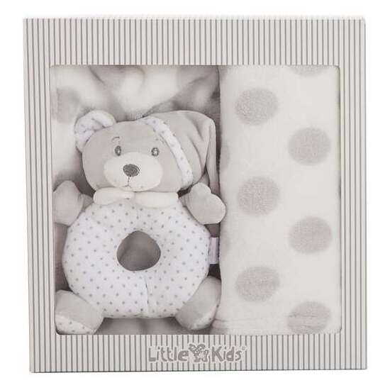 SET CAJA MANTA GRIS 100 X 75 + SONAJERO 16 CM image 0