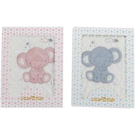 MANTA DOBLE CARA ELEFANTE BORDADO ROSA 100X75 CM image 0