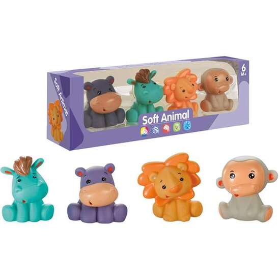 FIGURAS ANIMALES TACTO SUAVE MONO, HIPOPÓTAMO, LEÓN Y PONY 7X6X7CM image 0