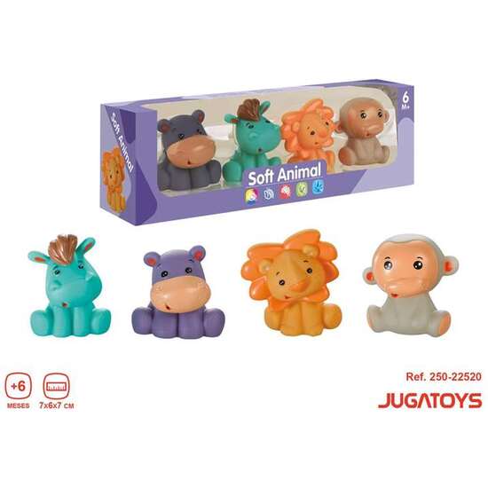 FIGURAS ANIMALES TACTO SUAVE MONO, HIPOPÓTAMO, LEÓN Y PONY 7X6X7CM image 1