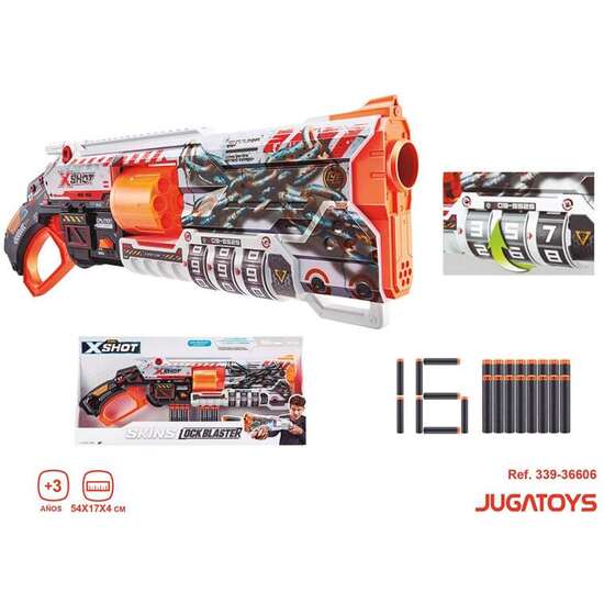 PISTOLA SKINS X-SHOT LOCK BLASTER16 DARDOS, ¡PUEDES PONER UNA CONTRASEÑA PARA BLOQUEARLA! 54X17X4CM image 1