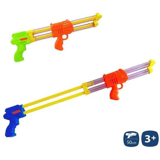 PISTOLA DE AGUA METRALLETA CON 2 CAÑONES 50 CM 2 COLORES SDOS. (EXP. 12 PIEZAS) image 1