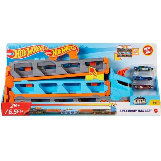 CAMION DE TRANSPORTE HOT WHEELS CONVERTIBLE EN PISTA DE COCHES. image 0