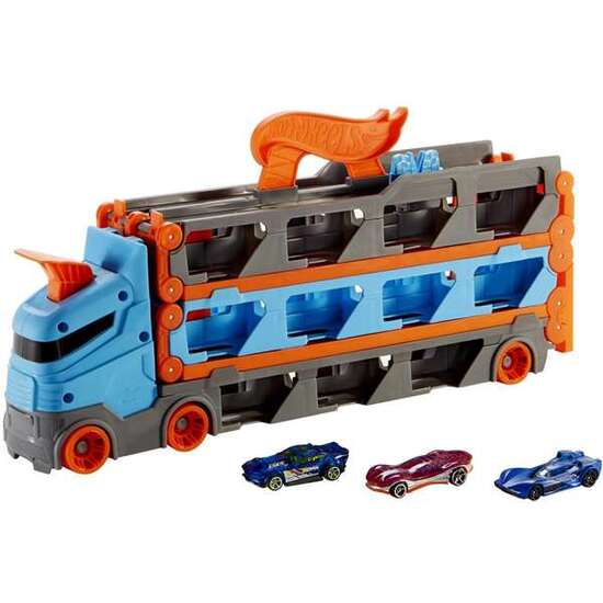 CAMION DE TRANSPORTE HOT WHEELS CONVERTIBLE EN PISTA DE COCHES. image 4