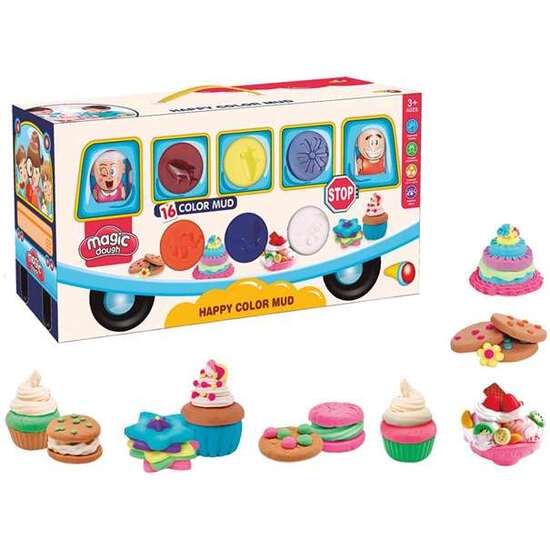 JUEGO PLASTILINA EN AUTOBÚS MAGIC DOUGH CON 16 BOTES 18X11X36CM image 0