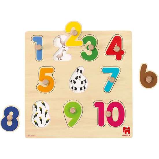 PUZZLE ENCAJABLE NUMEROS, DE MADERA 10 PIEZAS 28X28X2.5 CM GOULA image 0