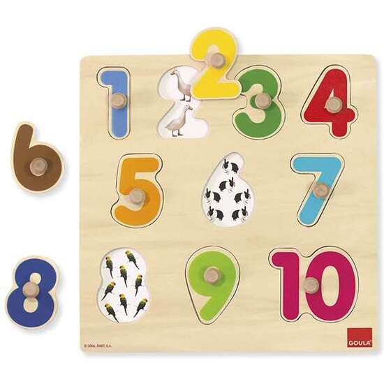 PUZZLE ENCAJABLE NUMEROS, DE MADERA 10 PIEZAS 28X28X2.5 CM GOULA image 1