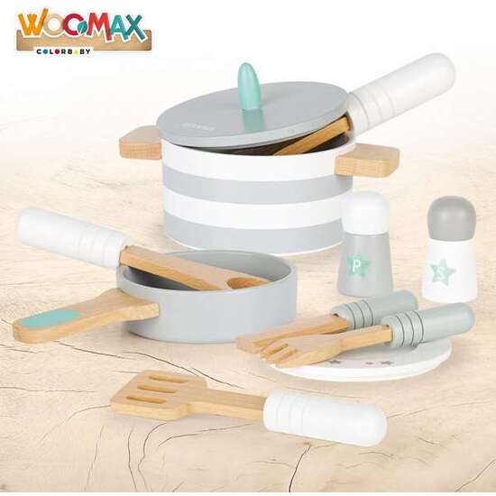 OLLAS Y SARTENES DE MADERA SET WOOMAX 12 PIEZAS. image 1