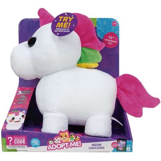 PELUCHE UNICORNIO MEGA MASCOTA NEÓN 31 CM. ADOPT ME PRESIONA LA OREJA PARA EL MODO NEÓN. image 0