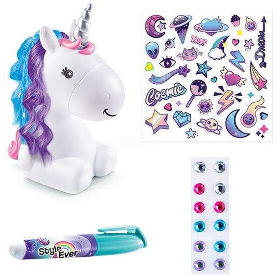 DECORA TU UNICORNIO CÓSMICO 22 CM, INCLUYE 30 PEGATINAS Y GEMAS, CON SUAVE LUZ MULTICOLOR image 1