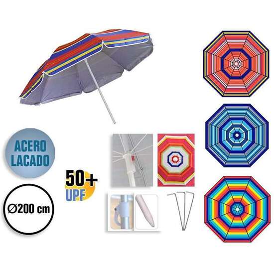 PARASOL POLYNYLON 2 METROS UPF50+,8 VARILLAS,RAYAS SDAS PALO 22/25 INCLINABLE image 0